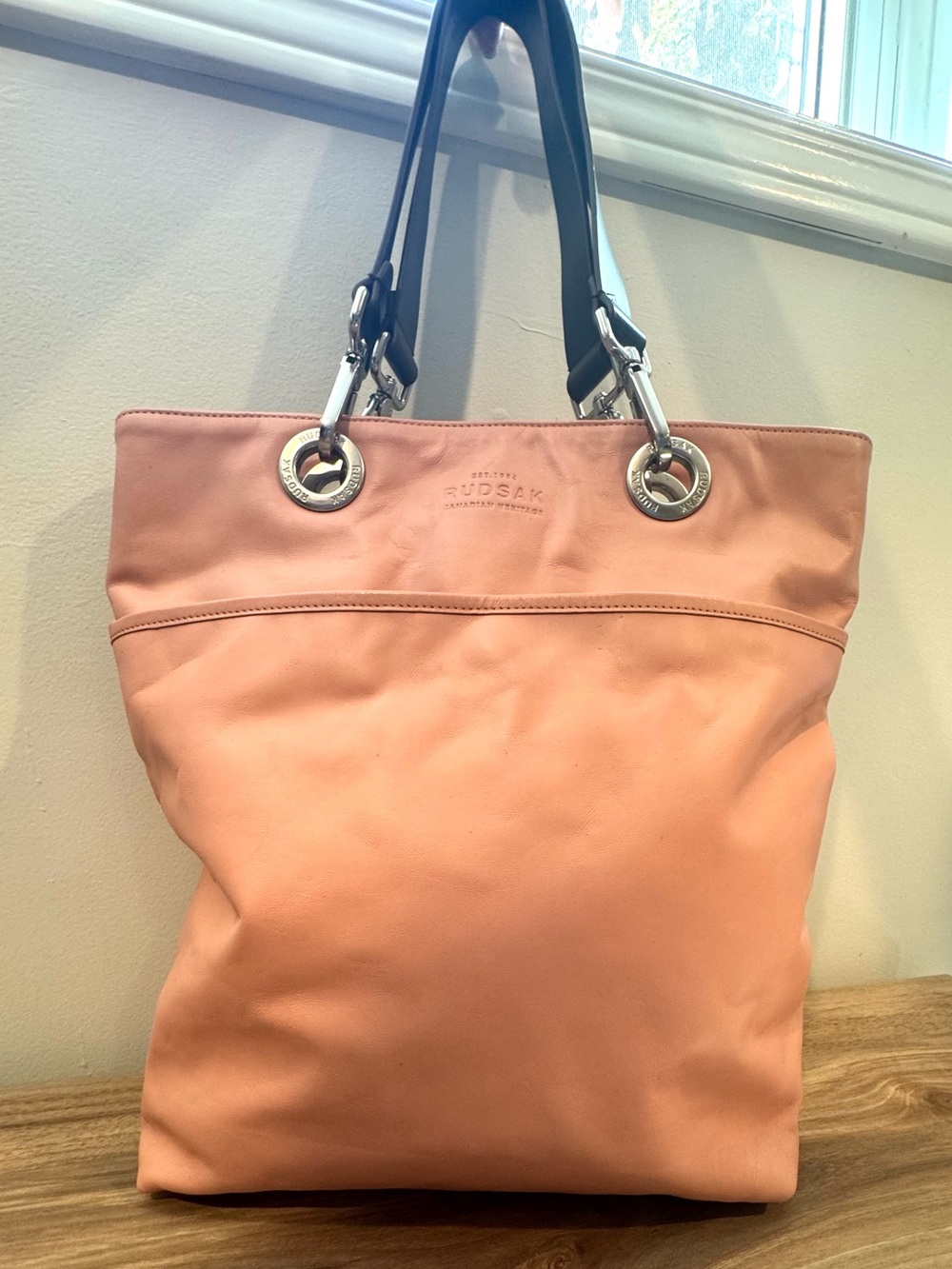 RUDSAK Genuine Leather Tote Bag Rose Pink Large Shopper Purse